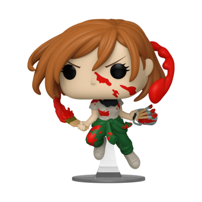 Figura Funko Pop de personagem com cabelo castanho e manchas vermelhas segurando tocha de fogo