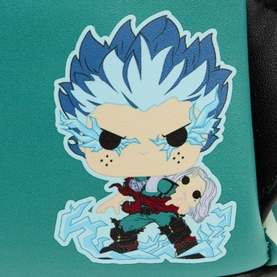 Adesivo de personagem cartoon com cabelo azul, olhos negros e detalhes azuis de cristal