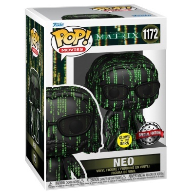 Funko Pop! Neo da história Matrix de vinil com padrão verde e óculos pretos em caixa