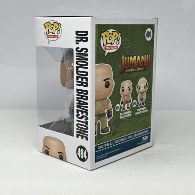Funko Pop Dr. Smolder Bravestone de Jumanji numa caixa branca com janela plástica