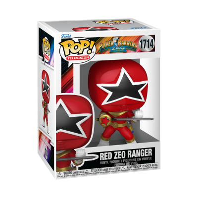 Figura Funko Pop Red Zeo Ranger com capacete vermelho e estrela preta