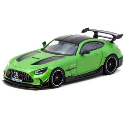 Miniatura de carro desportivo Mercedes AMG verde metálico com detalhes pretos.