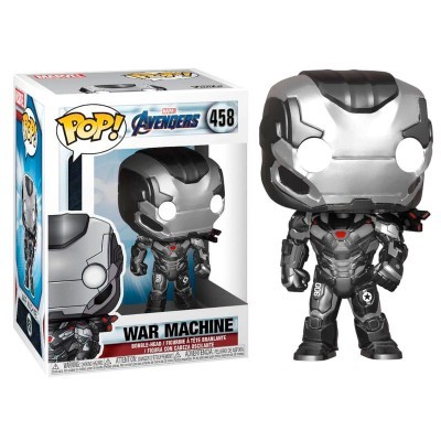 Figura POP! War Machine dos Avengers cinza metálico e preto na caixa