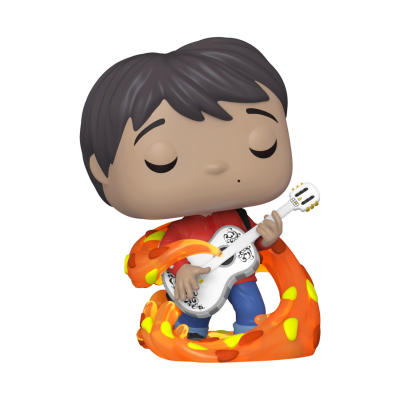 Figura Funko Pop a tocar guitarra com chamas laranja