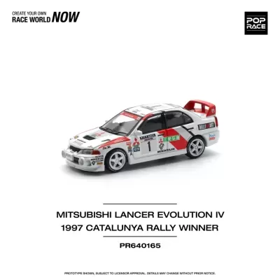 Miniatura de Mitsubishi Lancer Evolution IV 1997 Catalunya Rally Winner branco com vermelho e preto