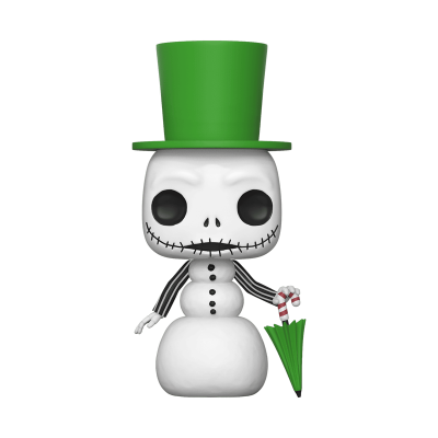 Figurine boneco de neve com chapéu verde, rosto branco e olhos negros