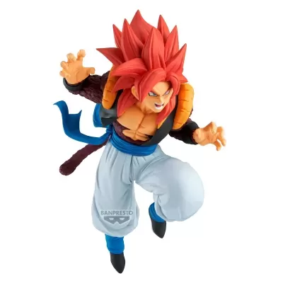 Figura de ação de personagem com cabelo vermelho e roupa azul e branca em pose dinâmica
