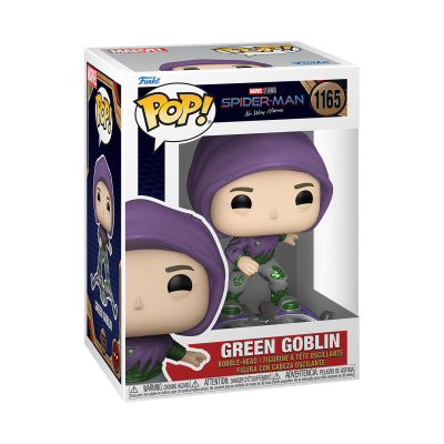 Figura Pop! Funko Green Goblin com roupa verde e capuz roxo na caixa