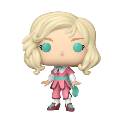 Figura Funko Pop personagem cabelo loiro roupa rosa e azul