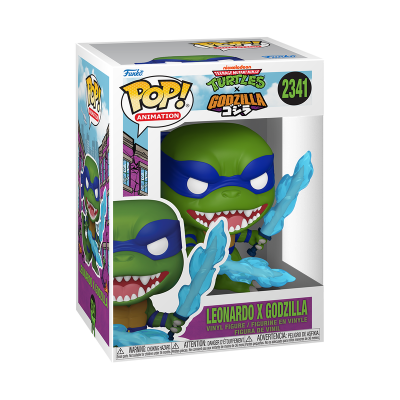 Figura Funko Pop! Leonardo X Godzilla com máscara azul e lâminas azuis na caixa