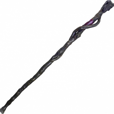 Cajado castanho escuro com design retorcido e textura rugosa