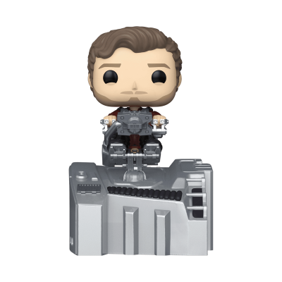 Figura de vinil estilo Funko Pop com personagem masculino sentado em estrutura cinzenta detalhada