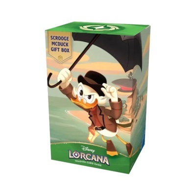 Caixa de presente Disney Lorcana com personagem de desenho animado segurando guarda-chuva
