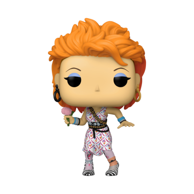 Figura Funko Pop de personagem com cabelo ruivo, vestido branco e flor cor-de-rosa