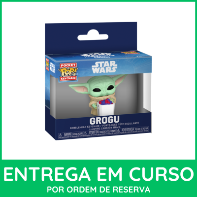 Chaveiro Grogu Star Wars Pocket Pop! em caixa azul com janela transparente