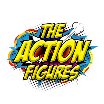 Texto THE ACTION FIGURES em estilo pop art colorido