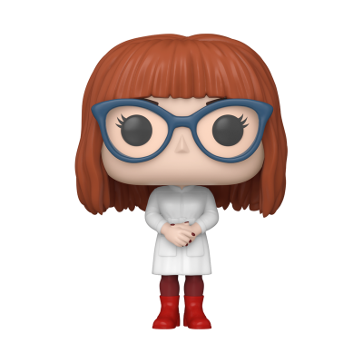 Figura Funko Pop personagem feminina cabelo vermelho óculos azuis vestido branco botas vermelhas