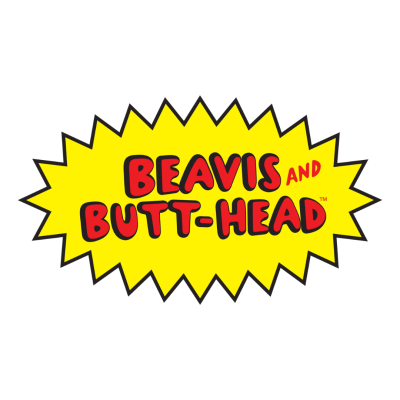 Logótipo amarelo com texto BEAVIS AND BUTT-HEAD em vermelho