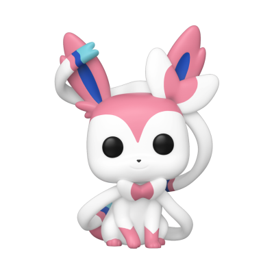 Figura Funko Pop de Sylveon rosa e branco com olhos pretos grandes