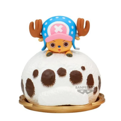 Figura de personagem de desenho animado em base branca com manchas castanhas
