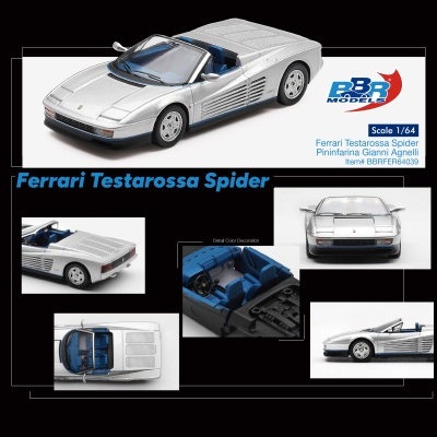 Miniatura Ferrari Testarossa Spider prata com interior azul