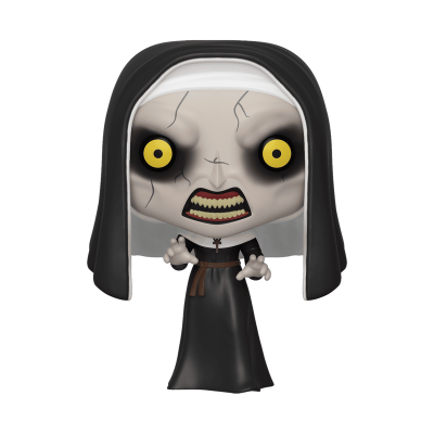 Figura Funko Pop de freira assustadora com olhos amarelos grandes