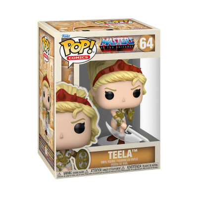 Figura Funko Pop Teela Masters of the Universe número 64 em embalagem de cartão e plástico.