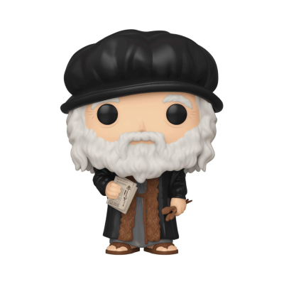 Figura de vinil estilo Funko Pop com cabelo e barba branca, vestindo casaco preto e boné