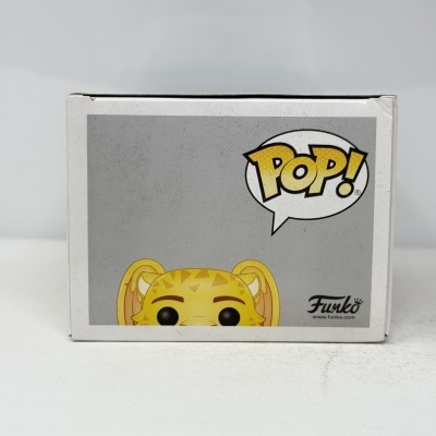 Caixa Funko Pop com o rosto amarelo desenhado de um personagem e texto POP!