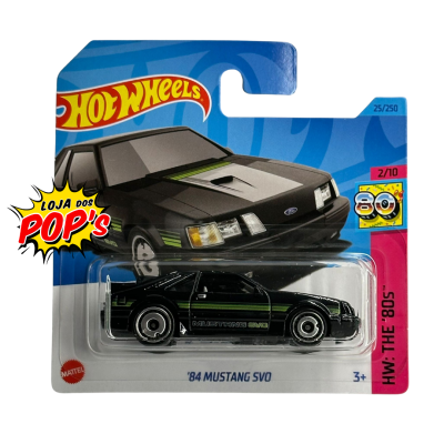 Miniatura Hot Wheels '84 Mustang SVO em embalagem azul