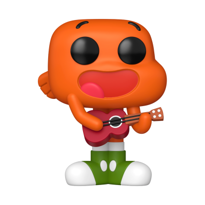 Figurinha laranja a tocar ukulele em fundo branco