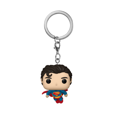Porta-chaves Funko Pop do Super-Homem com capa vermelha.