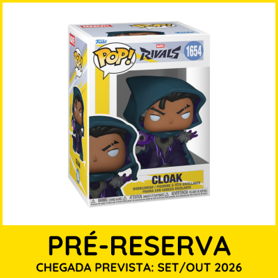 Figura Funko Pop! Cloak Marvel Marvel Rivals Nº1654 na caixa com indicação de pré-reserva