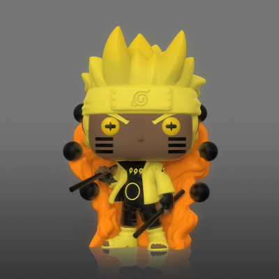 Figura Funko Pop vinil personagem Naruto com cabelo amarelo e chamas laranja