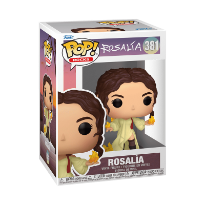 Funko Pop! Rosalía vestido amarelo com fogo nas mãos na caixa
