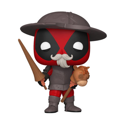 Figura Funko Pop do Deadpool com capacete cinzento e bigode cinzento
