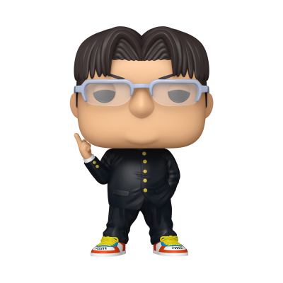 Figura colecionável estilo Funko Pop com fato preto e sapatilhas coloridas