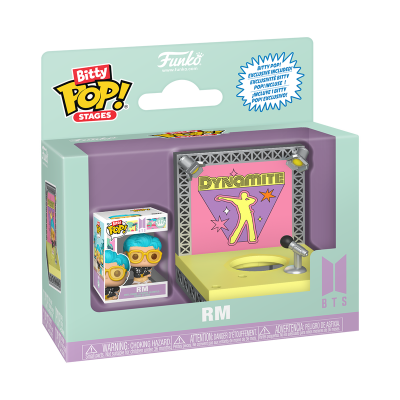 Funko Bitty Pop! Stages RM do BTS com palco e microfone em embalagem colorida