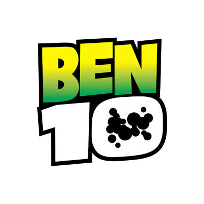 Logótipo BEN 10 amarelo e verde com número branco e preto em fundo branco