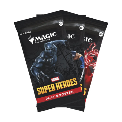 Pacotes de cartas Magic The Gathering Marvel Super Heroes em embalagens negras
