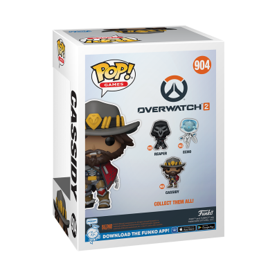 Embalagem da figura Funko Pop! Games Cassidy do jogo Overwatch 2, número 904.