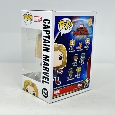 Figura Funko Pop! Captain Marvel número 425 na caixa original com janela transparente
