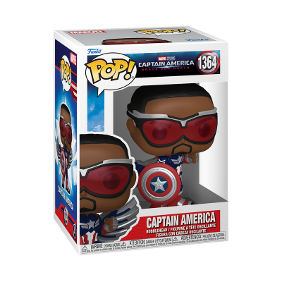 Figura Pop! Captain America com óculos vermelhos e escudo em embalagem