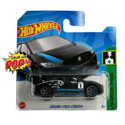 Carro de brinquedo Hot Wheels Jaguar I-PACE eTROPHY preto com detalhes azuis