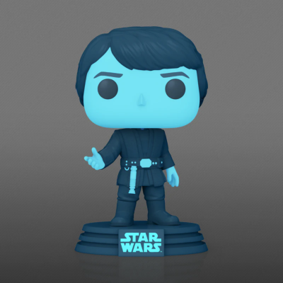 Figura colecionável Funko Pop Star Wars azul em base preta com texto