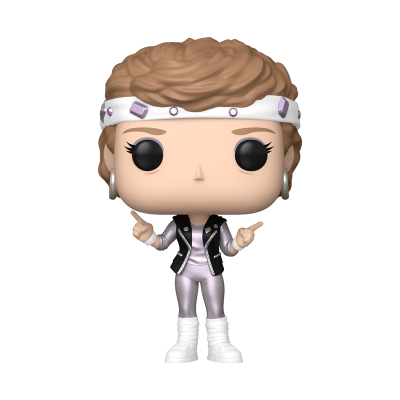 Figura colecionável Funko Pop com roupa prateada e bandana branca.