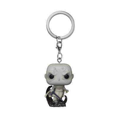 Chaveiro Funko Pop de personagem branco com besta e roupa cinza