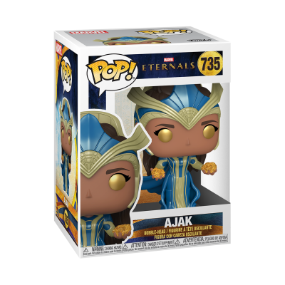 Figura Funko Pop! Ajak Eternals número 735 com vestido azul e dourado em caixa