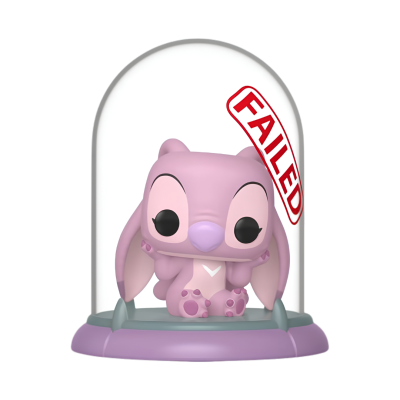 Figura decorativa cor-de-rosa com texto FAILED dentro de globo transparente.