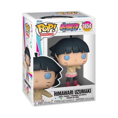 Figura Funko Pop! Himawari Uzumaki com cabelos pretos e roupa bege e rosa em embalagem transparente